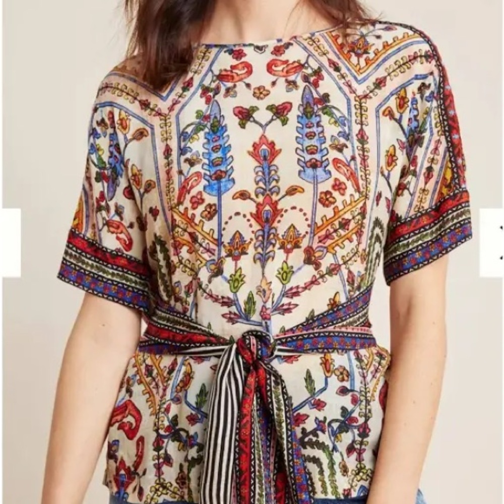 Anthropologie Vineet Bahl Meknes Multicolor Patterned Blouse